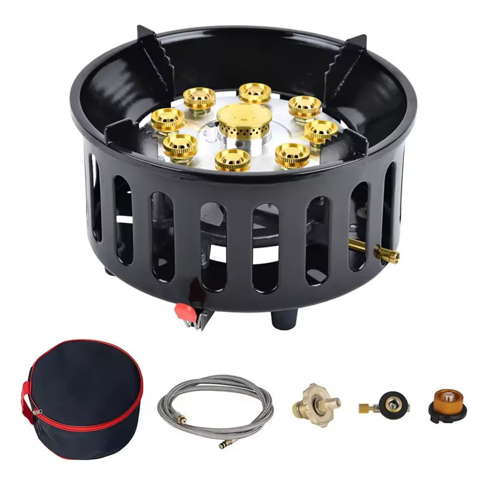 21000W 7-Core Camping Stove High-Power Strong Fire Portable Tourist Gas Burner Windproof Electronic Ignition Camping Equipment