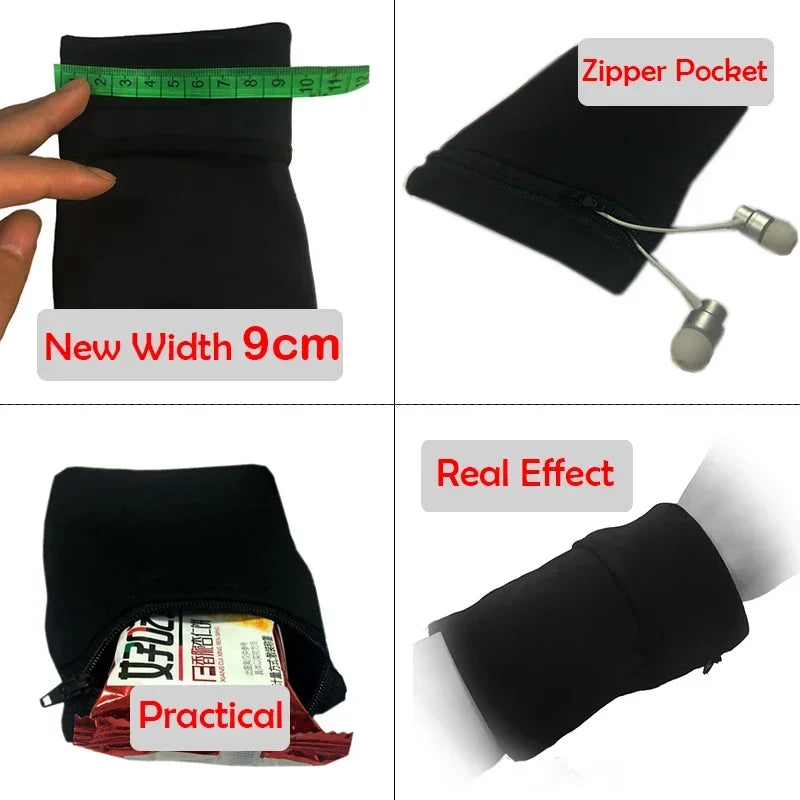 Badminton Tennis Sport Armband with Sweatproof Zipper Pocket Multi-Functional Gym Running Cycling Wrist Wallet for 4-6.5" Phones