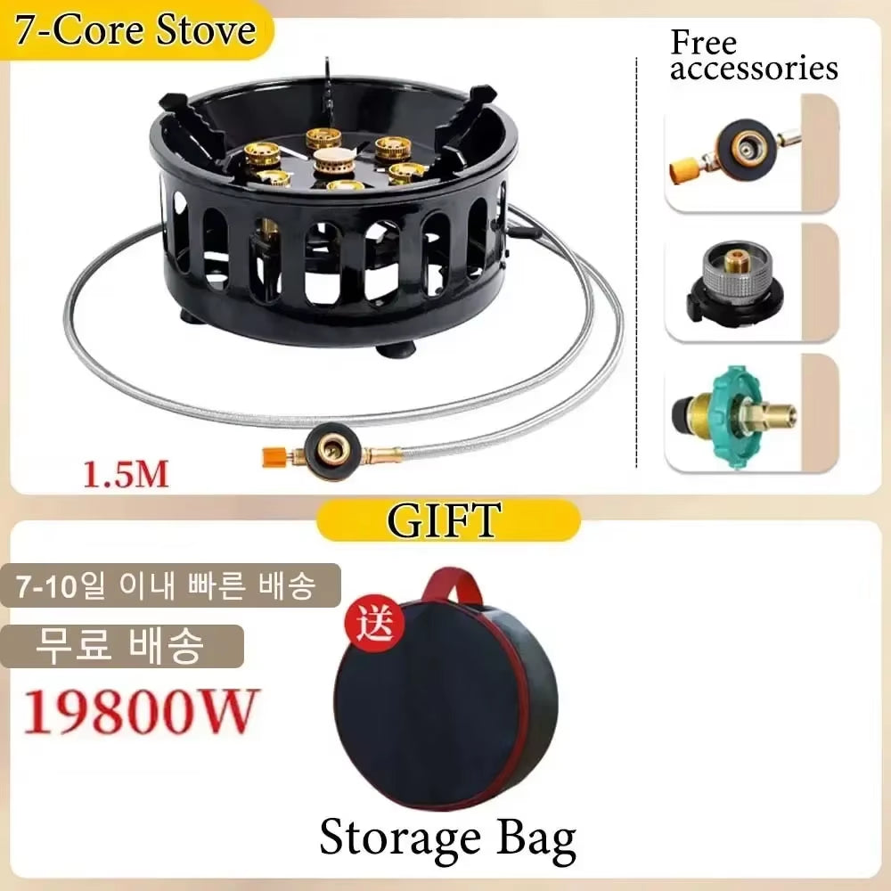 21000W 7-Core Camping Stove High-Power Strong Fire Portable Tourist Gas Burner Windproof Electronic Ignition Camping Equipment