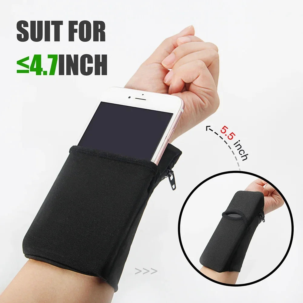Badminton Tennis Sport Armband with Sweatproof Zipper Pocket Multi-Functional Gym Running Cycling Wrist Wallet for 4-6.5" Phones
