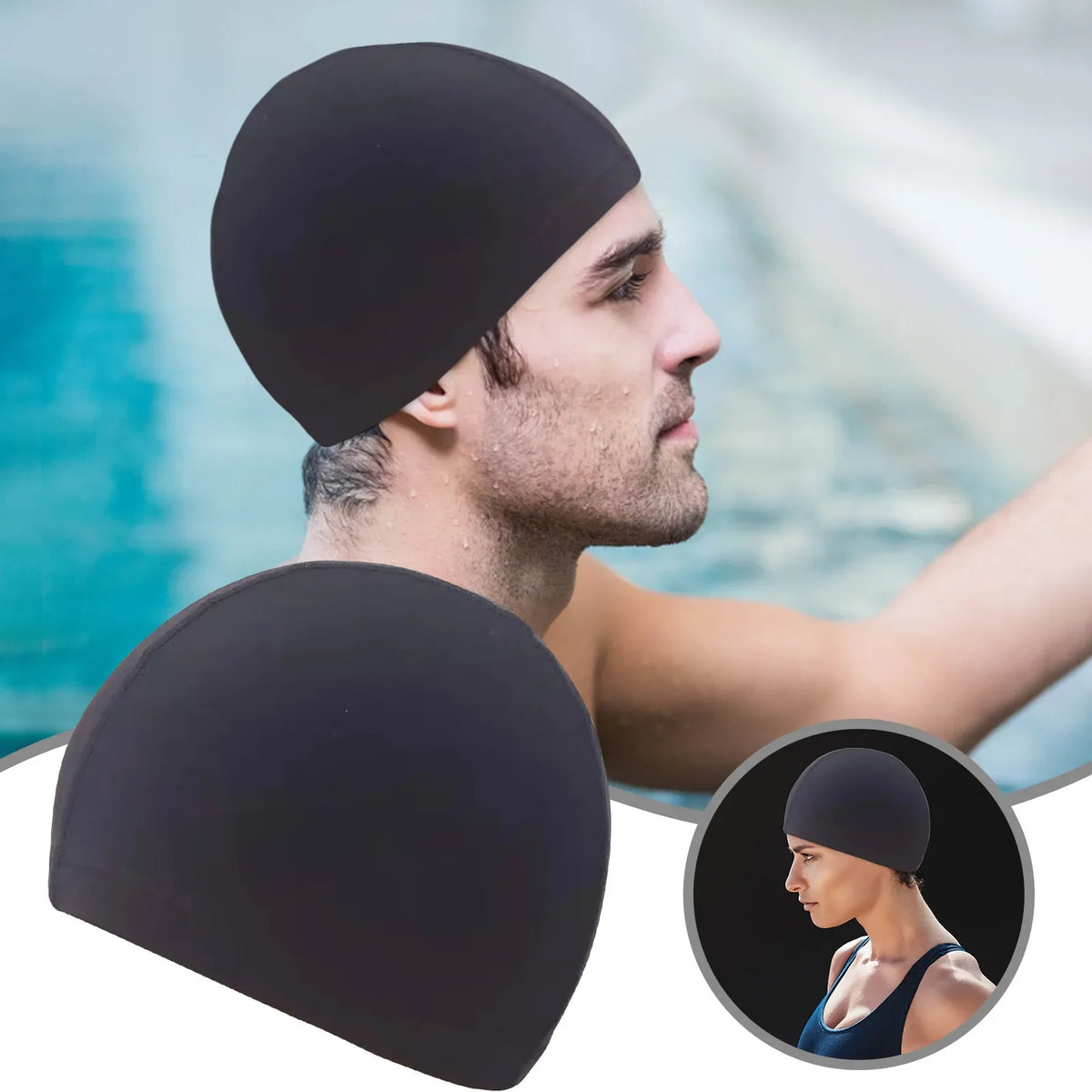 Swimming Cap Elastic Nylon Ear Guards Long Hair Pool Cap Slim Swimming Cap Swimming Accessories
