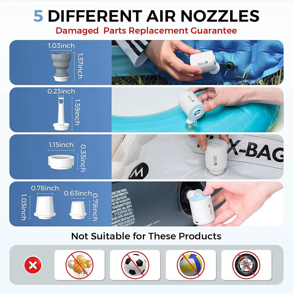 FLEXTAIL Portable Air Pump, Mini Camping Pump with Light, USB-C Charging, Ideal for Sleeping Pads, Air Bed Mattress, Vacuum Bags