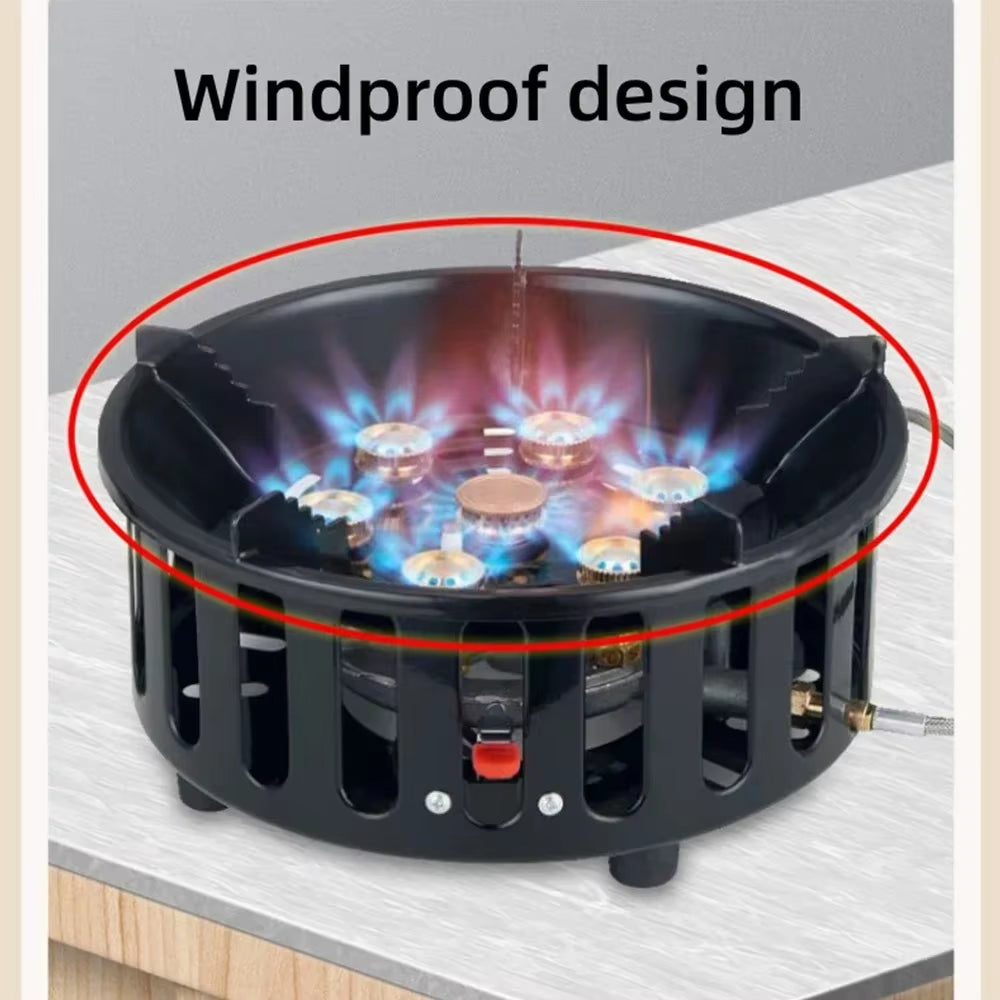 21000W 7-Core Camping Stove High-Power Strong Fire Portable Tourist Gas Burner Windproof Electronic Ignition Camping Equipment