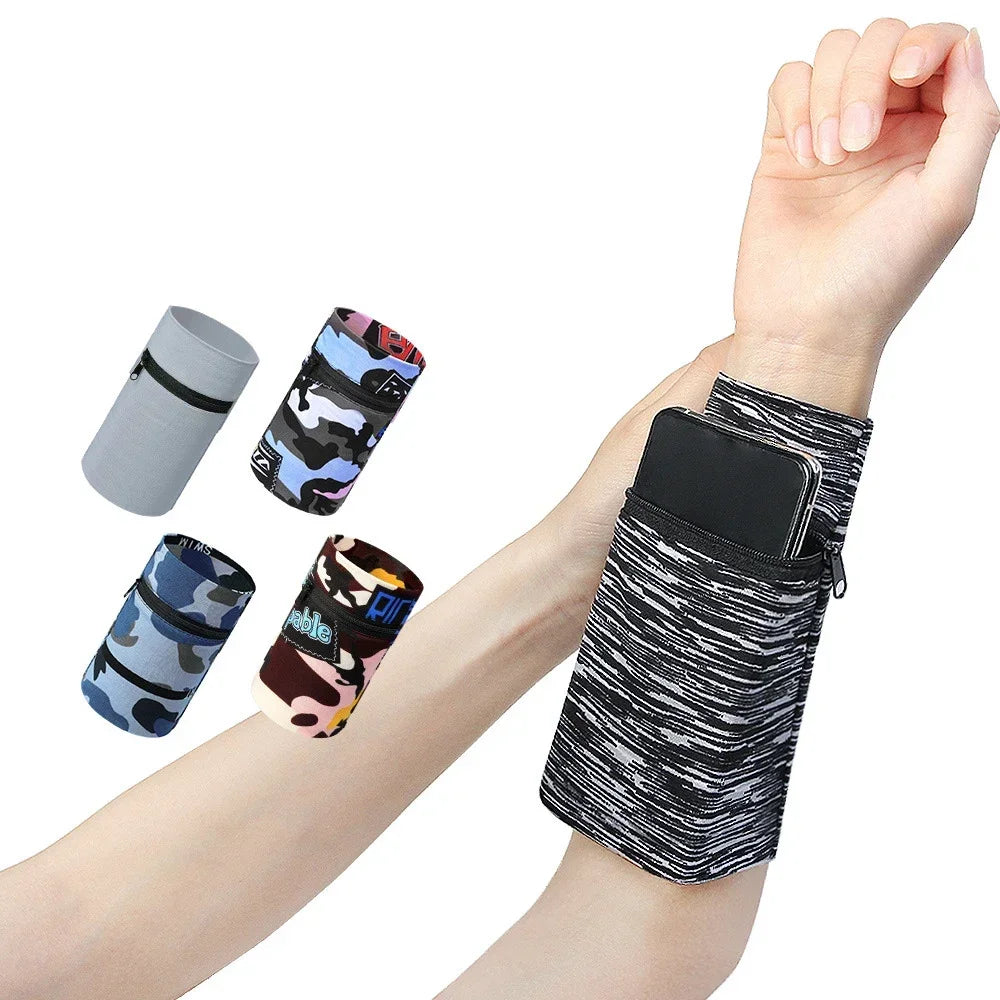 Badminton Tennis Sport Armband with Sweatproof Zipper Pocket Multi-Functional Gym Running Cycling Wrist Wallet for 4-6.5" Phones