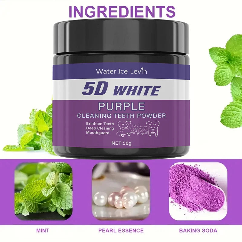 Purple Tooth Cleaning Powder Sulfate-Free Deep Clean & Polish Whitens Teeth in 5 Days Portable Daily Use for Oral Care