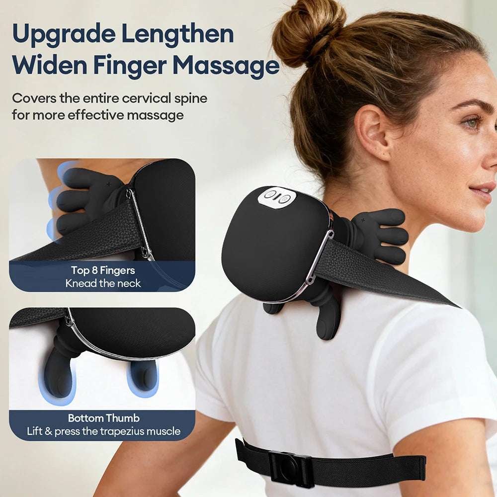 Black 4D Bionic Finger Neck Shoulder Massager Trapezius Neck Cervical Kneading Massage Shawl Brushless Motor Neck Masajeador