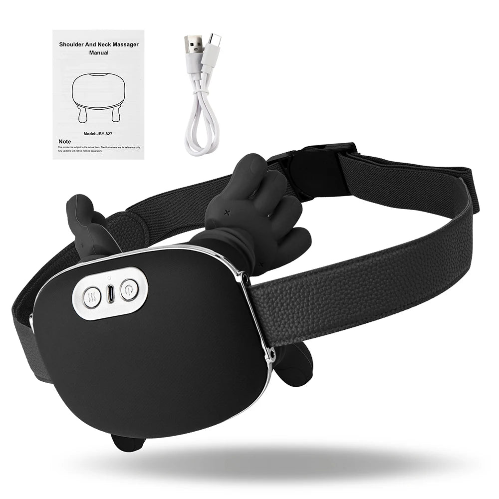 Black 4D Bionic Finger Neck Shoulder Massager Trapezius Neck Cervical Kneading Massage Shawl Brushless Motor Neck Masajeador