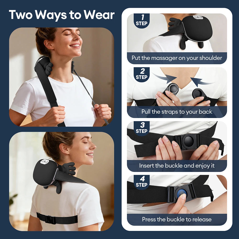 Black 4D Bionic Finger Neck Shoulder Massager Trapezius Neck Cervical Kneading Massage Shawl Brushless Motor Neck Masajeador