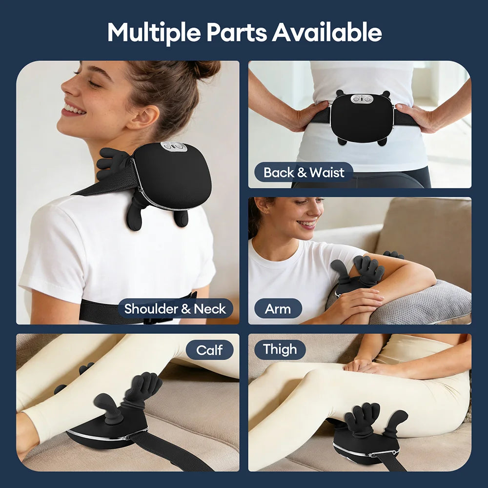 Black 4D Bionic Finger Neck Shoulder Massager Trapezius Neck Cervical Kneading Massage Shawl Brushless Motor Neck Masajeador