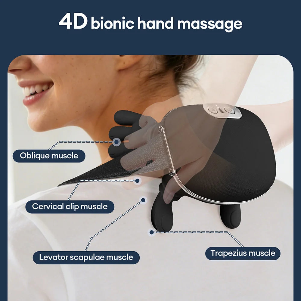 Black 4D Bionic Finger Neck Shoulder Massager Trapezius Neck Cervical Kneading Massage Shawl Brushless Motor Neck Masajeador