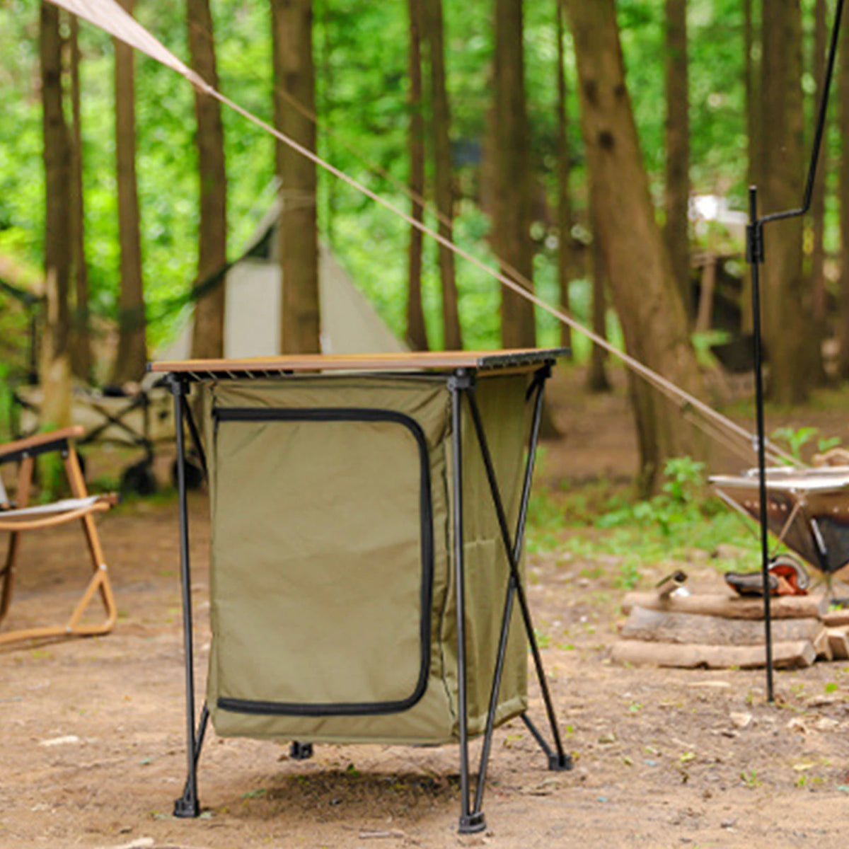 Folding Outdoor Cooking Cupboard Storage Organizer for Camping Kitchen Station Folding Cooking Table with Storage Organizer