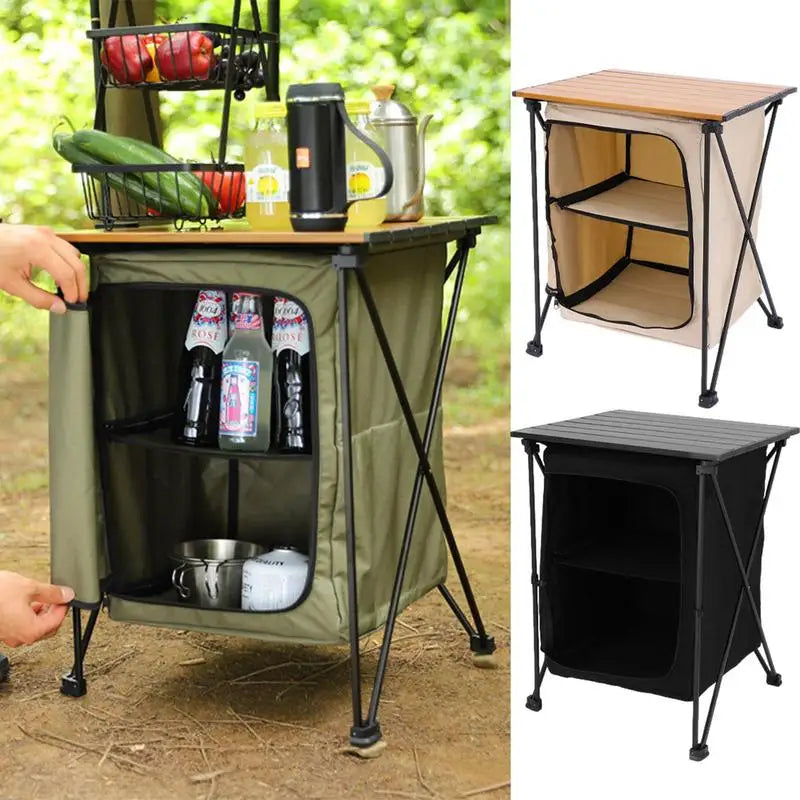 Folding Outdoor Cooking Cupboard Storage Organizer for Camping Kitchen Station Folding Cooking Table with Storage Organizer