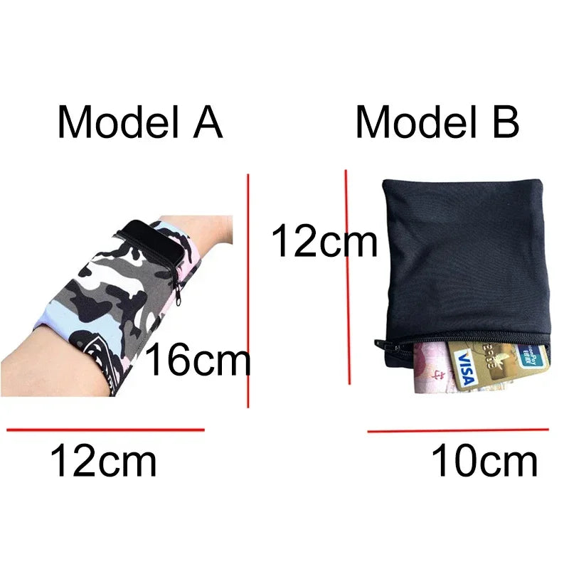 Badminton Tennis Sport Armband with Sweatproof Zipper Pocket Multi-Functional Gym Running Cycling Wrist Wallet for 4-6.5" Phones