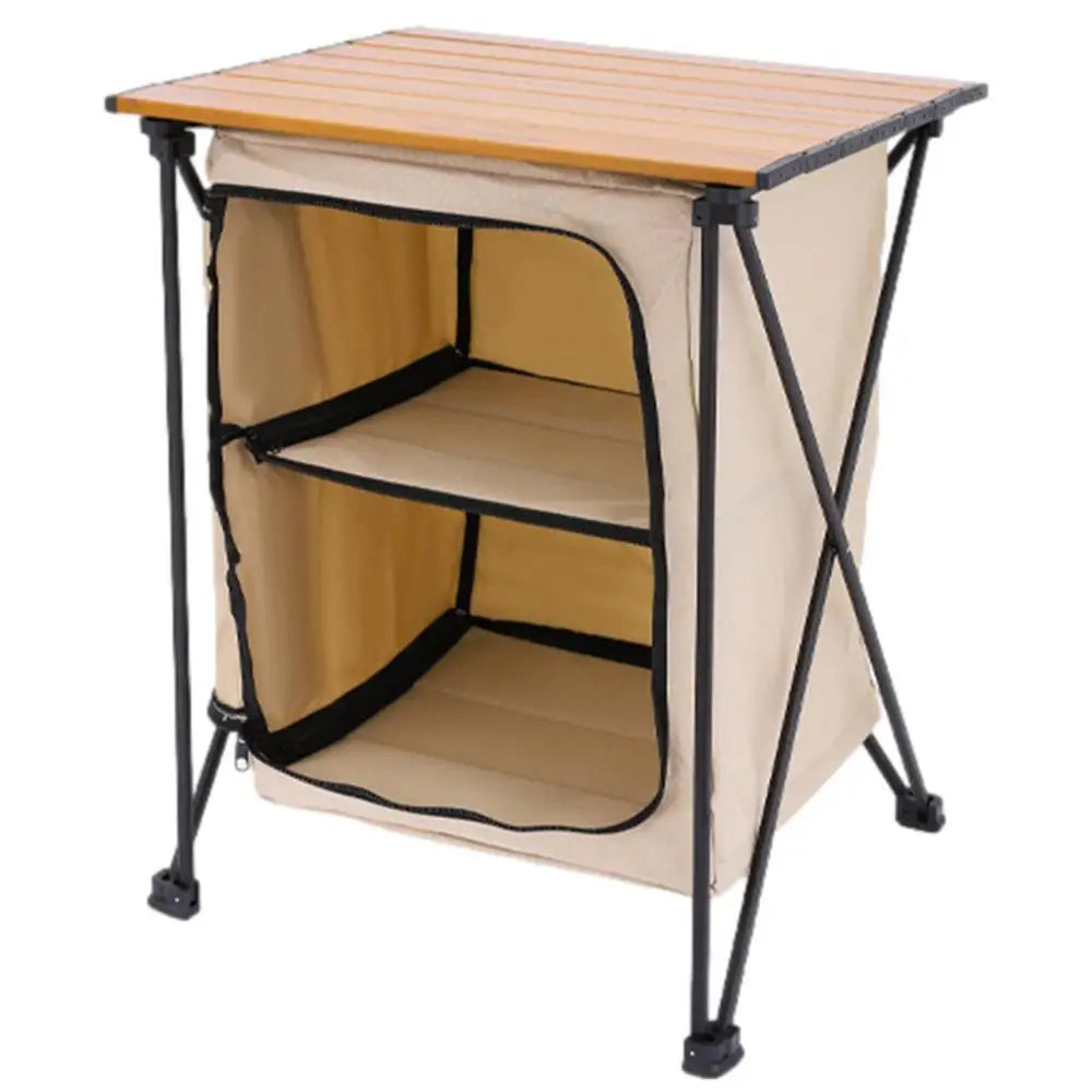 Folding Outdoor Cooking Cupboard Storage Organizer for Camping Kitchen Station Folding Cooking Table with Storage Organizer
