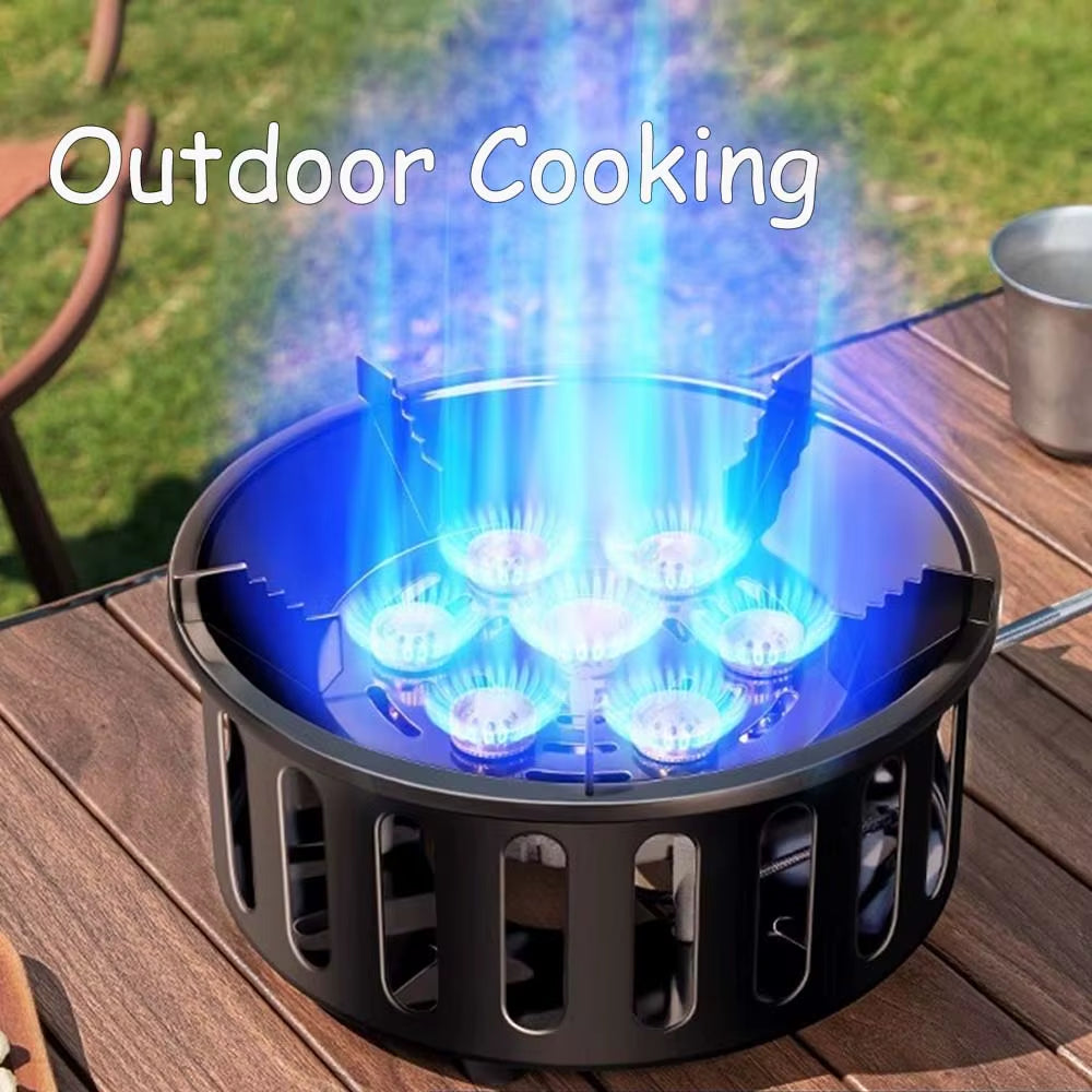 21000W 7-Core Camping Stove High-Power Strong Fire Portable Tourist Gas Burner Windproof Electronic Ignition Camping Equipment
