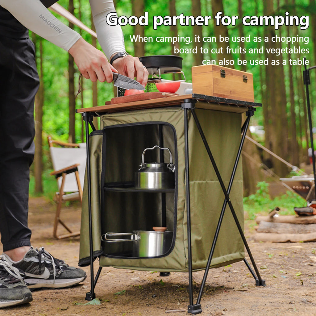 Folding Outdoor Cooking Cupboard Storage Organizer for Camping Kitchen Station Folding Cooking Table with Storage Organizer